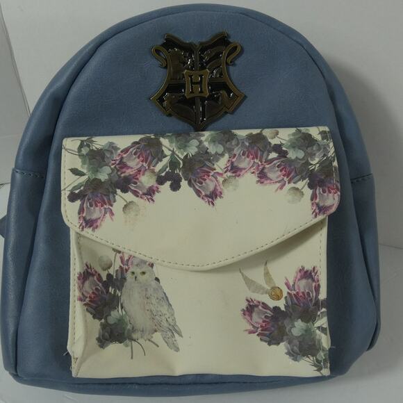 Harry Potter Mini Backpack Purse Adjustable Straps Bioworld Blue Floral - Picture 1 of 8